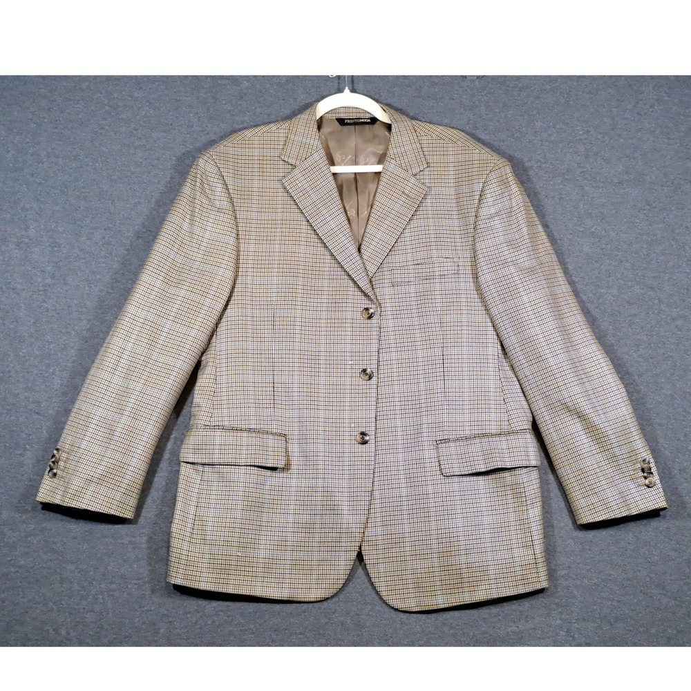 Pronto Moda Italia Eiffel Blazer Silk Wool Cashmere Glen Plaid Olive 44S Mens
